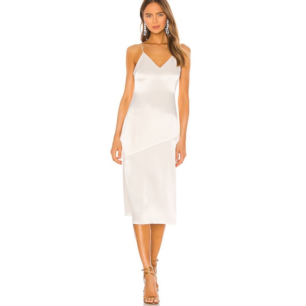 Alice + Olivia White Satin Midi Slip Dress